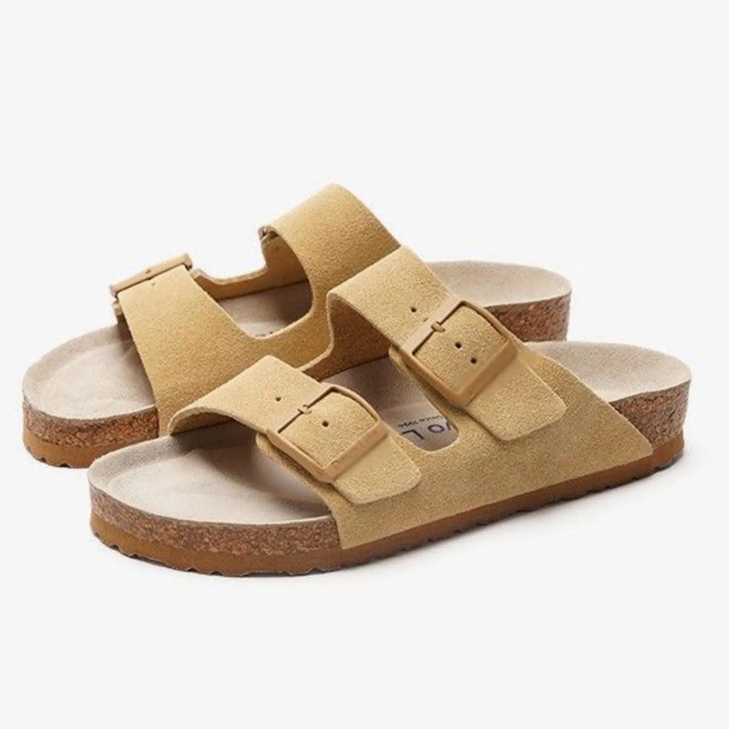 Leather Sandals for Women - Suede Buckle Summer Slides, Comfortable Beach Vacation Sandals, Flat Cushionaire Clogs & Slip on for Women