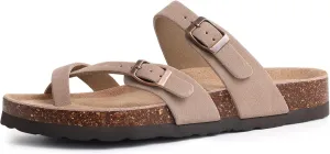 Litfun Women's Genuine Suede Cork Footbed Sandals Comfortable Summer Slides with Adjustable Buckle