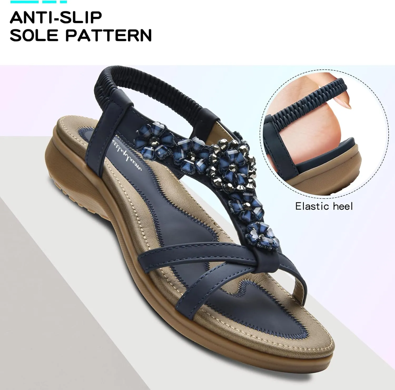Littleplum Sandals Women Flat Dressy Sandal Summer Comfortable Slip-on Casual Beach Shoes Dress Bohemian Ankle Elastic Flats Sandals