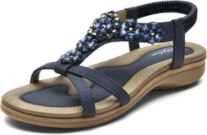 Littleplum Sandals Women Flat Dressy Sandal Summer Comfortable Slip-on Casual Beach Shoes Dress Bohemian Ankle Elastic Flats Sandals