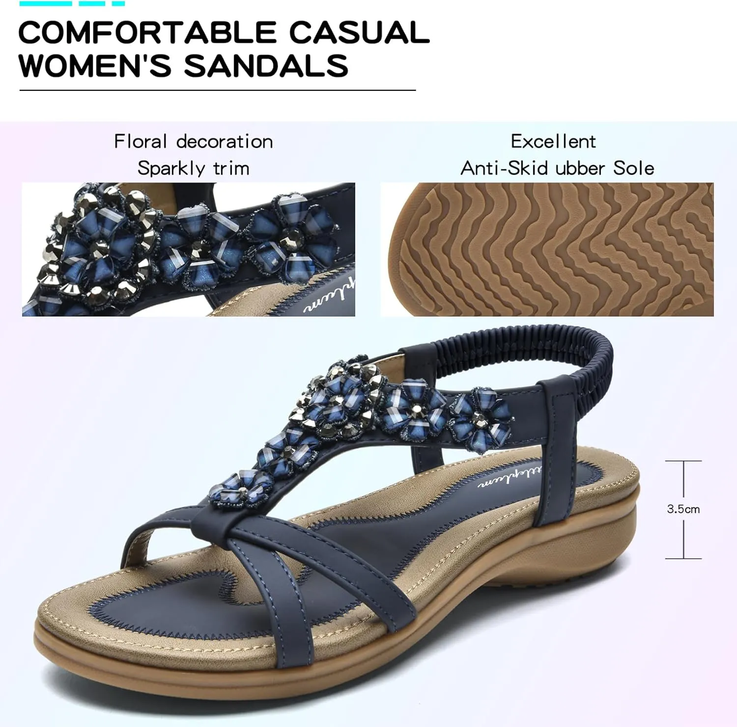 Littleplum Sandals Women Flat Dressy Sandal Summer Comfortable Slip-on Casual Beach Shoes Dress Bohemian Ankle Elastic Flats Sandals