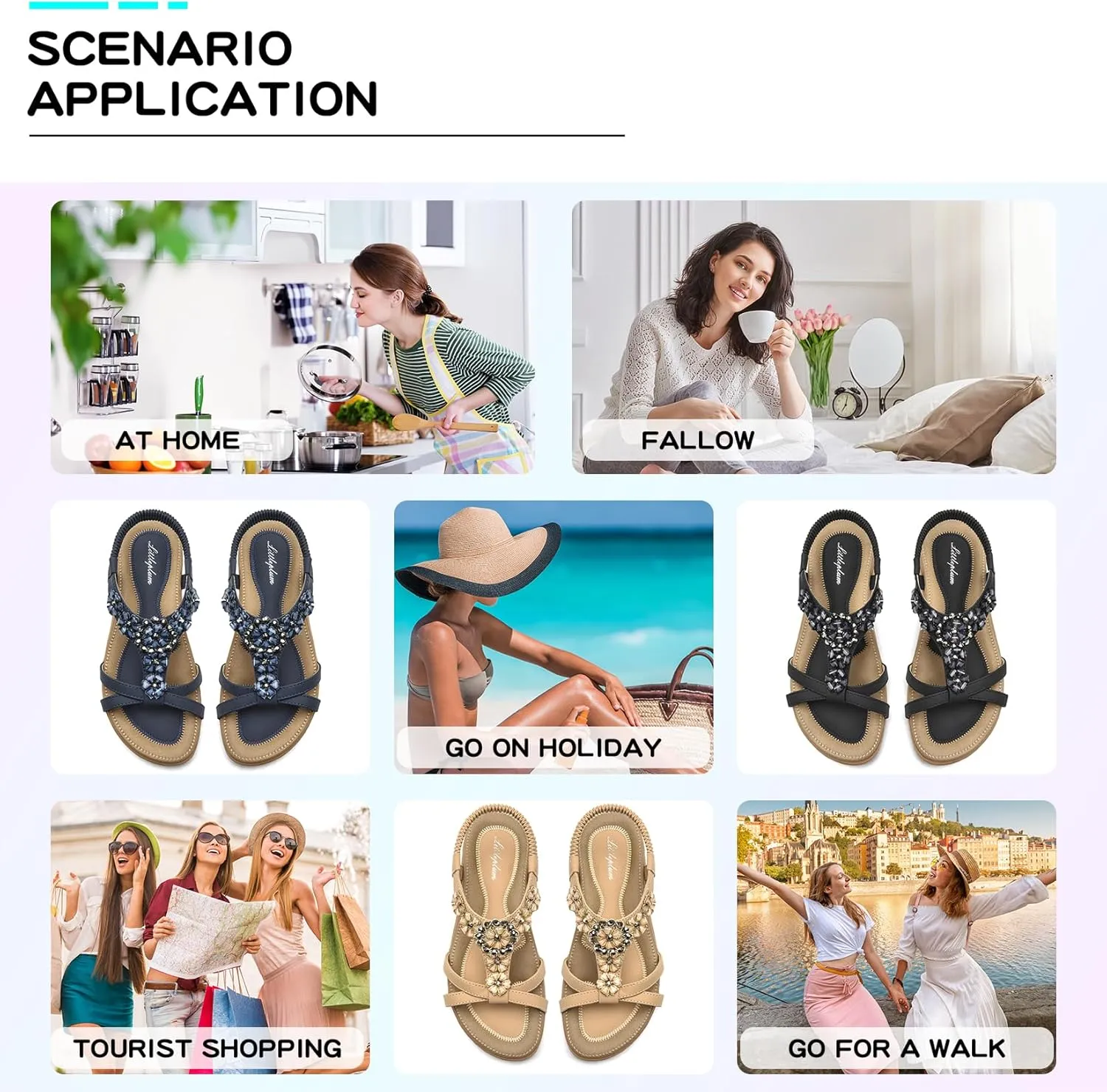 Littleplum Sandals Women Flat Dressy Sandal Summer Comfortable Slip-on Casual Beach Shoes Dress Bohemian Ankle Elastic Flats Sandals