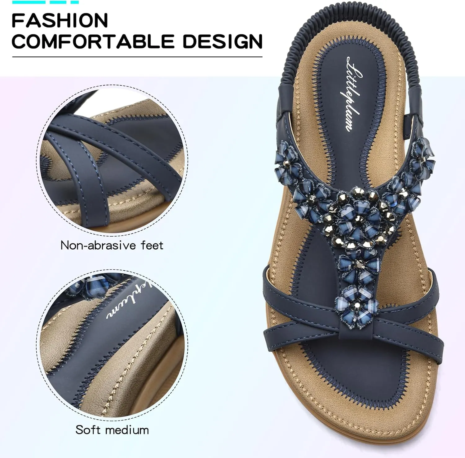 Littleplum Sandals Women Flat Dressy Sandal Summer Comfortable Slip-on Casual Beach Shoes Dress Bohemian Ankle Elastic Flats Sandals