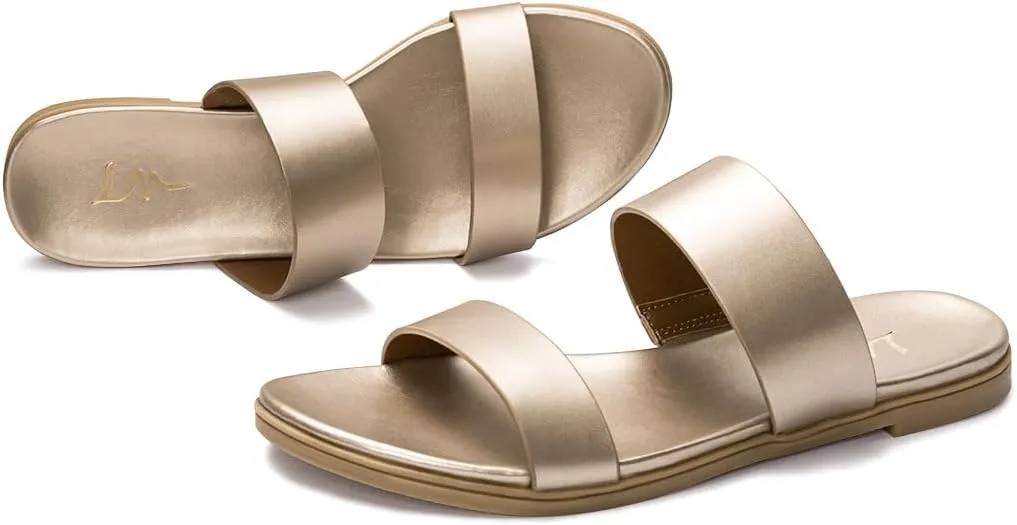LM Women's Slide Sandals Two Band Slip On Flat Sandals Casual Summer Sandals
