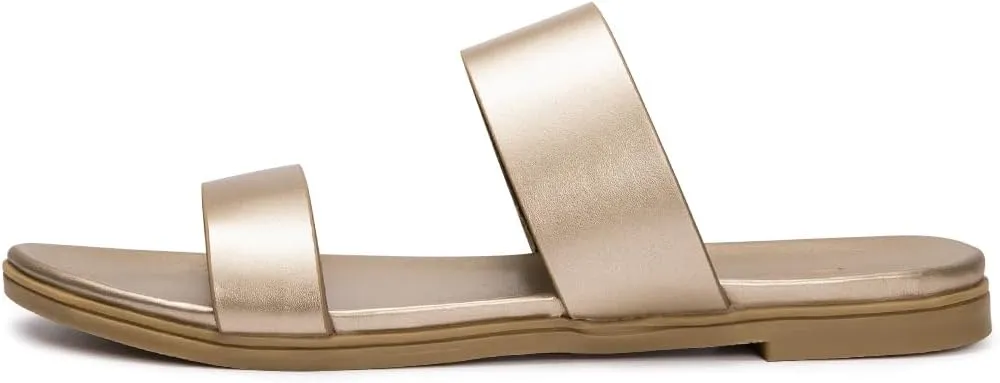 LM Women's Slide Sandals Two Band Slip On Flat Sandals Casual Summer Sandals
