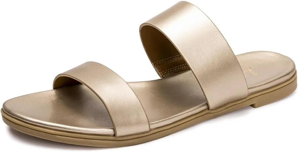 LM Women's Slide Sandals Two Band Slip On Flat Sandals Casual Summer Sandals
