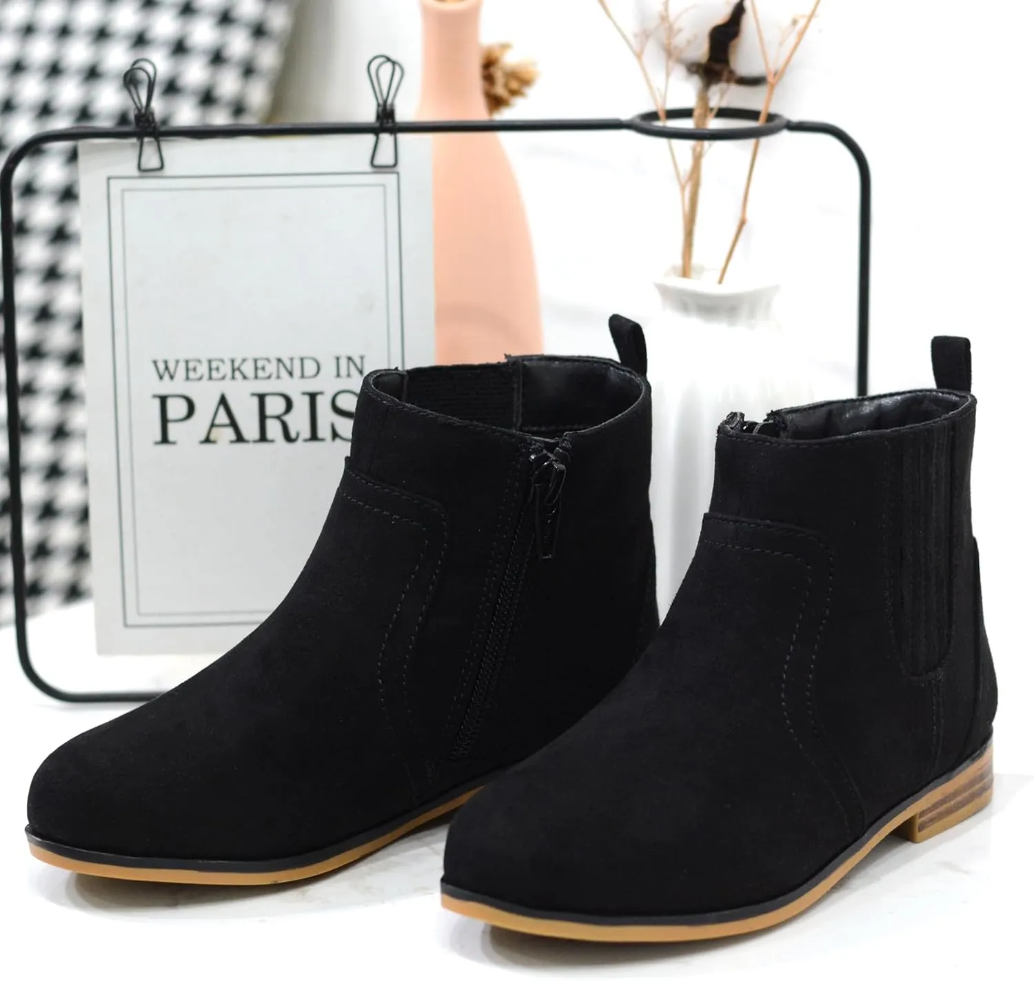 LseLom Girls Chelsea Boots Ankle Boots for Girls with Zipper Short Suede Booties Fashion Boots for Toddler/Little Kids