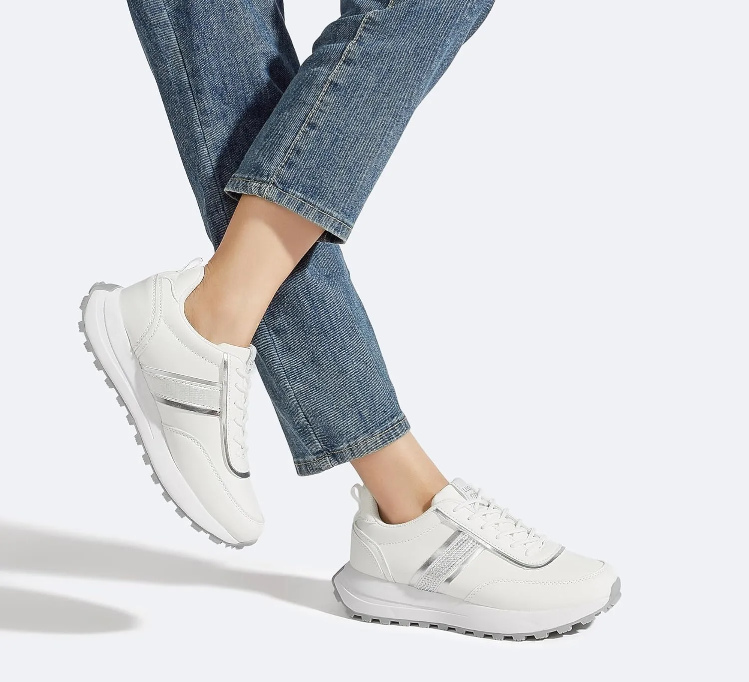 LUCKY STEP Women Platform Walking Shoe Fashion Retro Classic Casual Trainers Braided Rhinestone Sneakers Tennis Running Walking Shoes