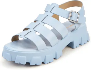 LUCKY STEP Women 's Platform Wedge Sandals Open Toe Adjustable Ankle Strap Chunky Heel