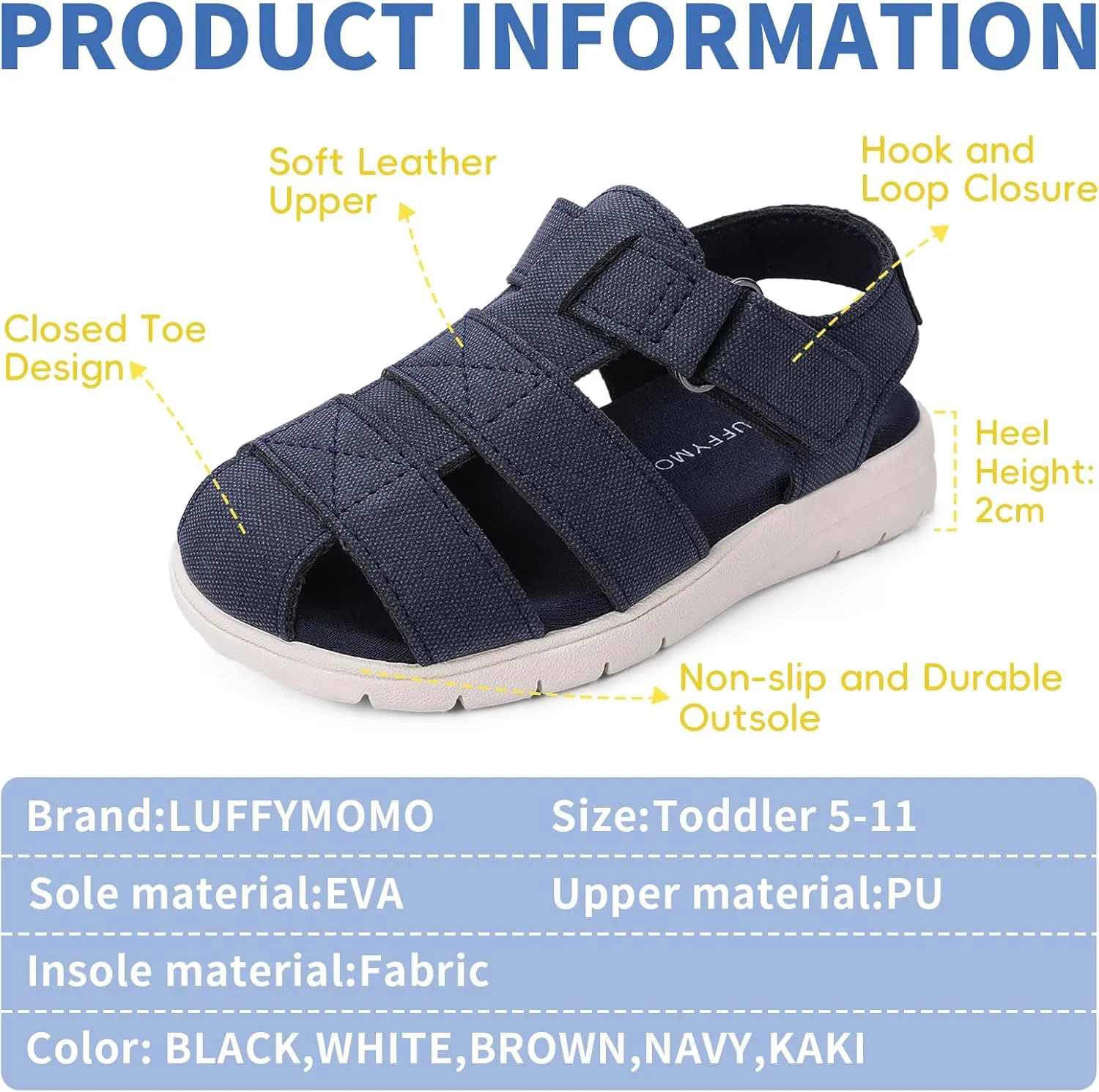 Luffymomo Boys Girls Sandals Closed Toe Lightweight Shoes Adjustable Beach Summer Sandal for Toddler Kids