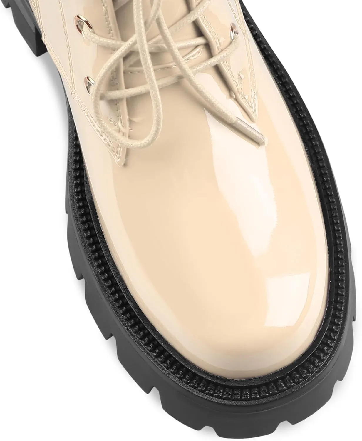 Lug Sole Chunky Heel Short Combat Boots Fashion Ankle Booties Low Heeled Platform Black Oxford Shoes with Side Zipper and Lace Up for Women Ladies Cute