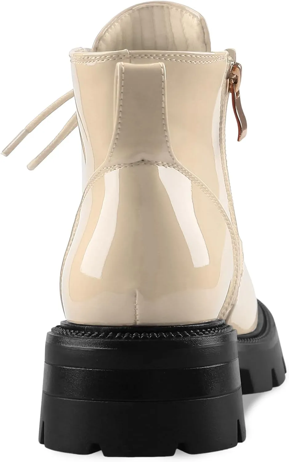 Lug Sole Chunky Heel Short Combat Boots Fashion Ankle Booties Low Heeled Platform Black Oxford Shoes with Side Zipper and Lace Up for Women Ladies Cute