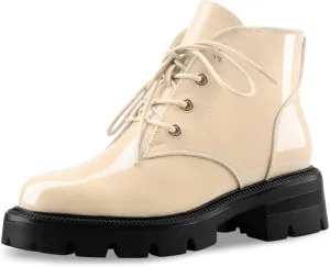 Lug Sole Chunky Heel Short Combat Boots Fashion Ankle Booties Low Heeled Platform Black Oxford Shoes with Side Zipper and Lace Up for Women Ladies Cute