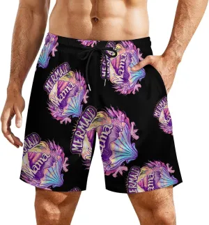 Mama Mermaid Shell Men's Swim Trunks Quick Dry Board Shorts Swimwear Beach Shorts with Compression Liner