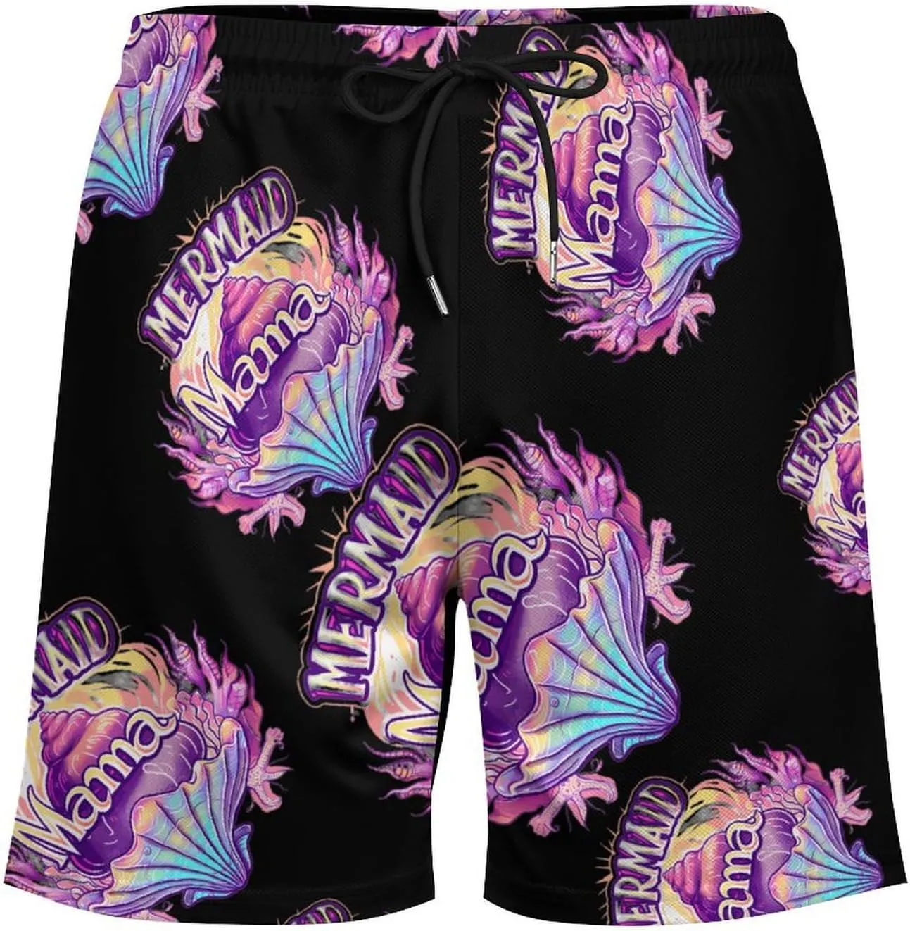 Mama Mermaid Shell Men's Swim Trunks Quick Dry Board Shorts Swimwear Beach Shorts with Compression Liner