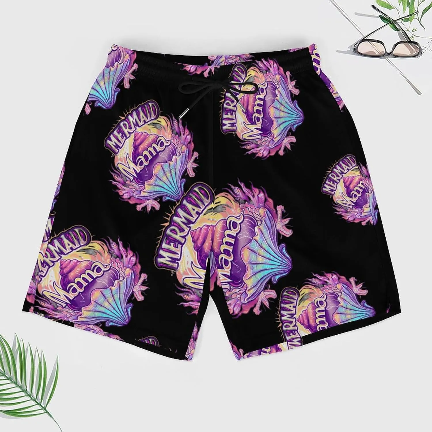 Mama Mermaid Shell Men's Swim Trunks Quick Dry Board Shorts Swimwear Beach Shorts with Compression Liner