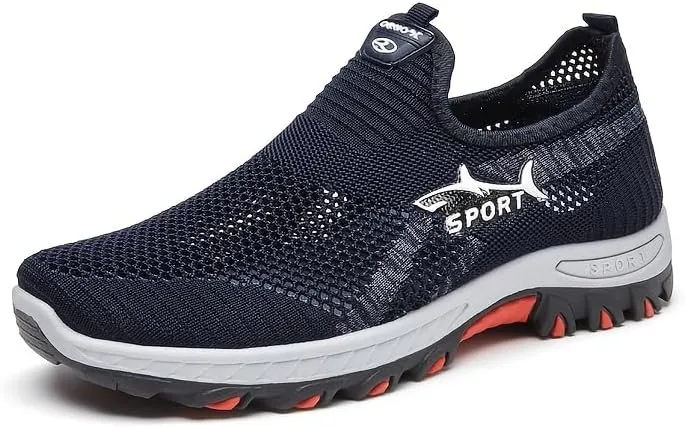 Men's Breathable Mesh Sneakers | Slip-On Athletic Shoes for Spring/Summer | Lightweight Casual Sports Style with Rubber Sole & Round Toe Design