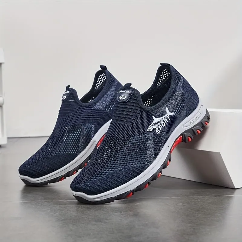 Men's Breathable Mesh Sneakers | Slip-On Athletic Shoes for Spring/Summer | Lightweight Casual Sports Style with Rubber Sole & Round Toe Design