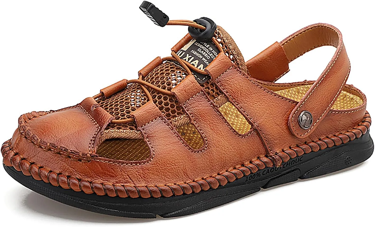 Men's Closed Toe Hiking Sandals, Large Size Hollow Out Casual Sandals, Fashion Backpacking Beach Shoes