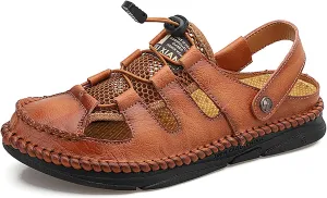 Men's Closed Toe Hiking Sandals, Large Size Hollow Out Casual Sandals, Fashion Backpacking Beach Shoes