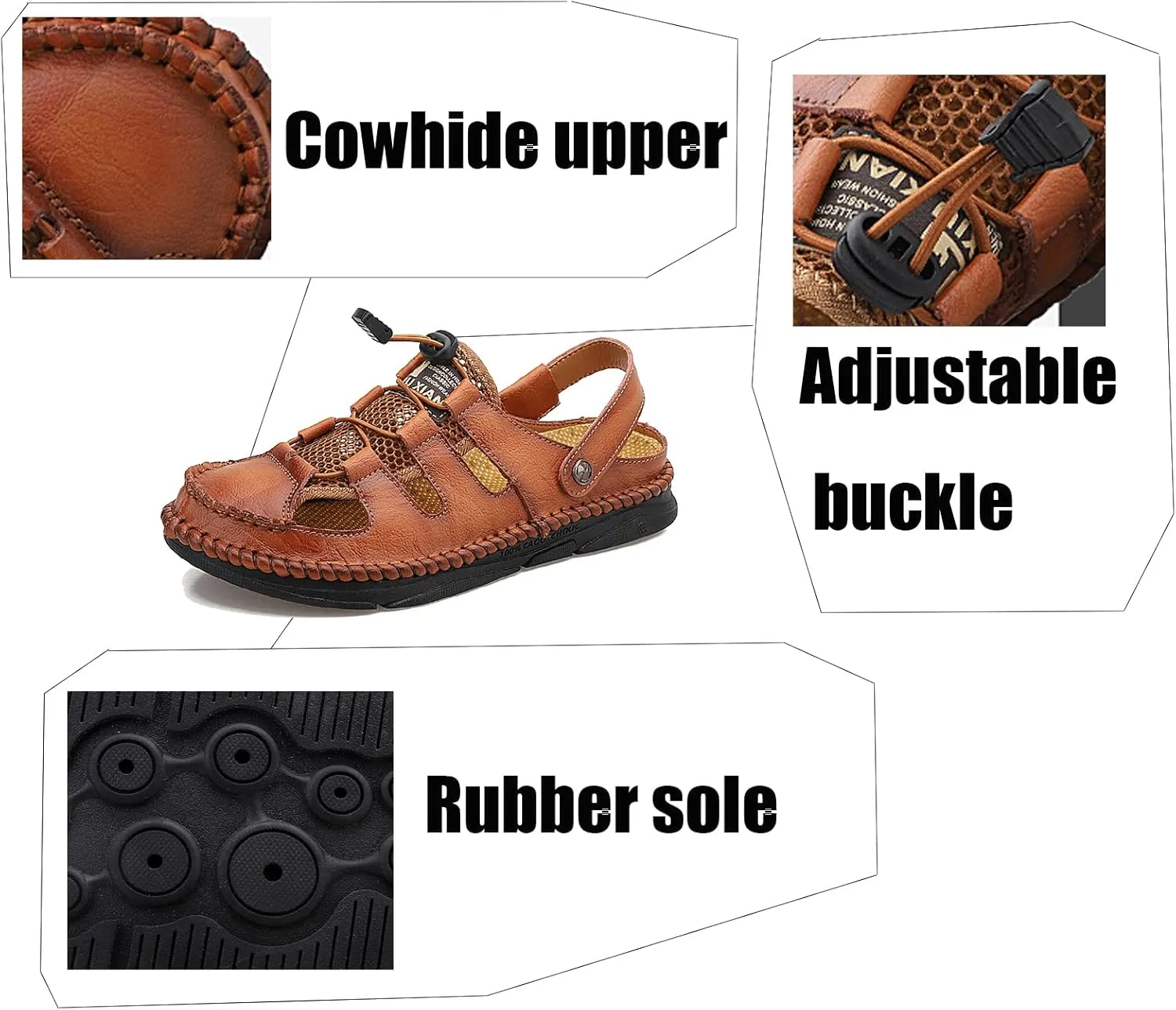 Men's Closed Toe Hiking Sandals, Large Size Hollow Out Casual Sandals, Fashion Backpacking Beach Shoes