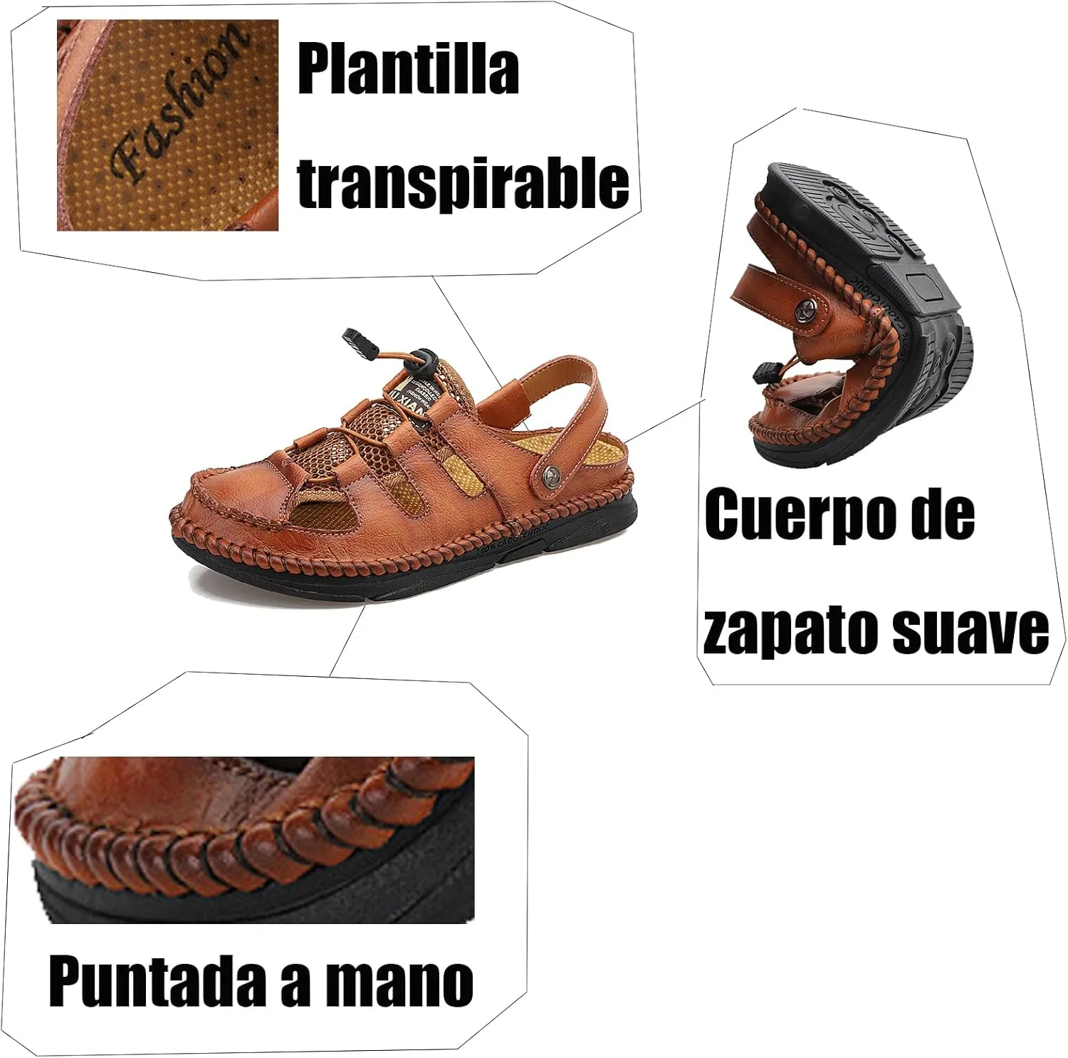 Men's Closed Toe Hiking Sandals, Large Size Hollow Out Casual Sandals, Fashion Backpacking Beach Shoes