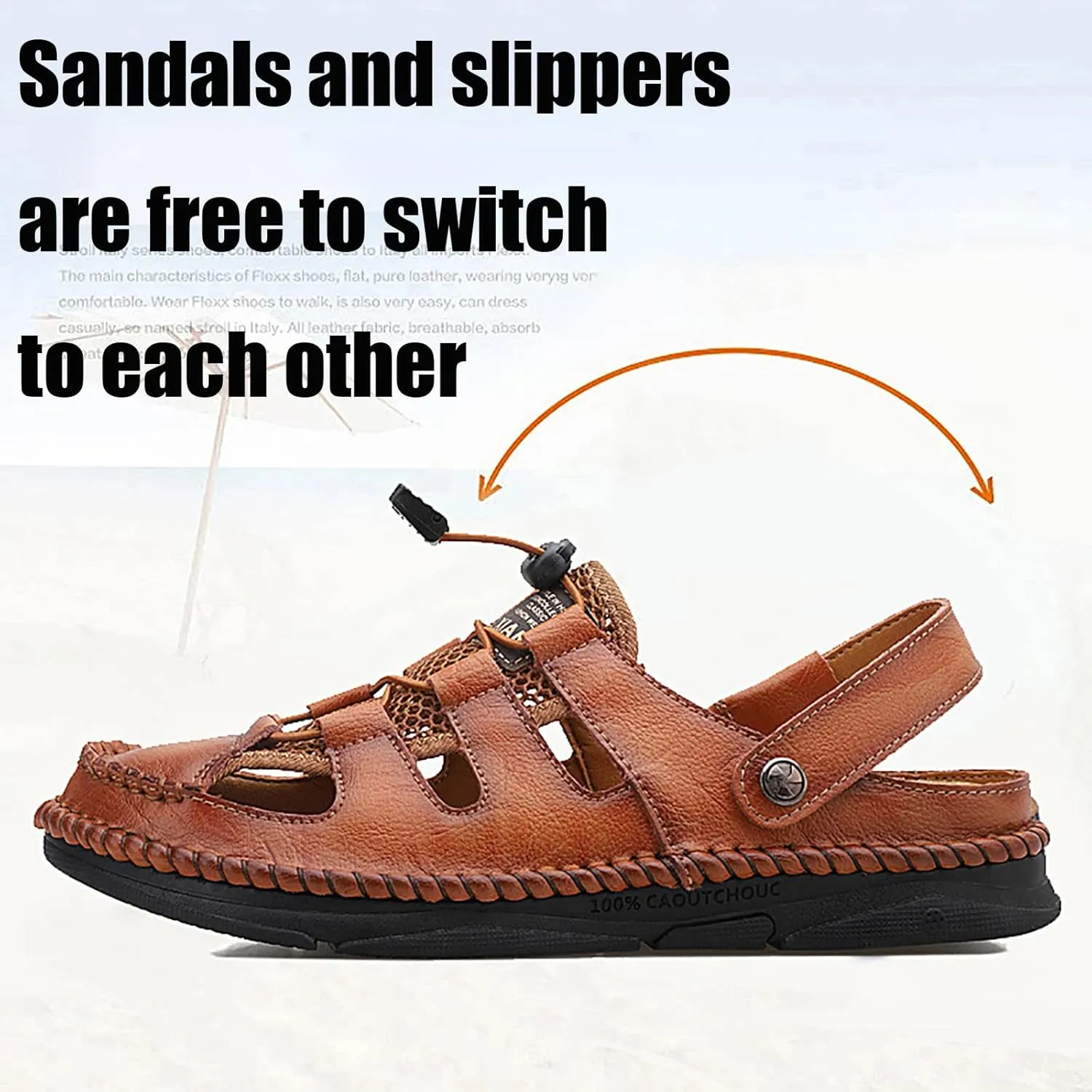 Men's Closed Toe Hiking Sandals, Large Size Hollow Out Casual Sandals, Fashion Backpacking Beach Shoes