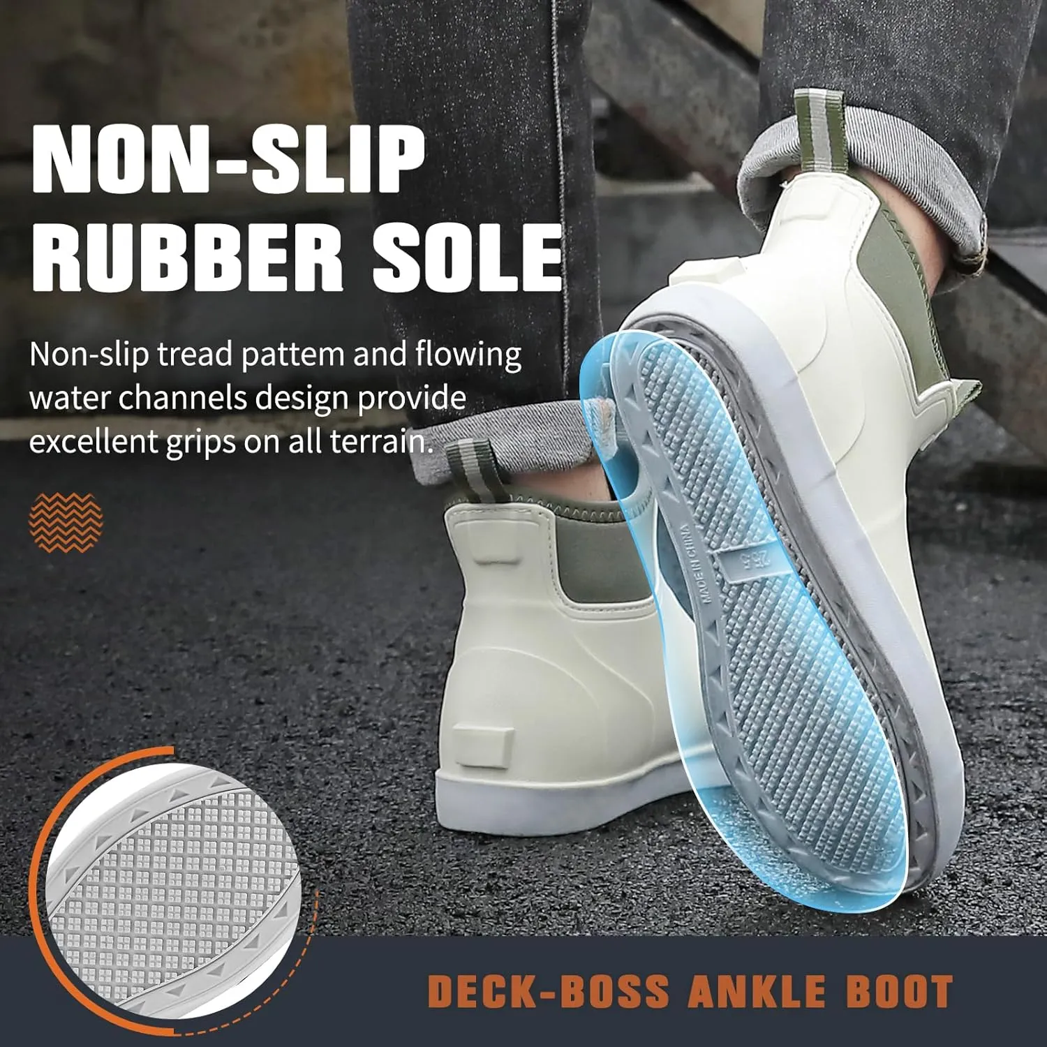 Mens Deck Boots, Saltwater Fishing Booties Rubber Waterproof Ankle Rain Boots, High-performance Footwear Chelsea Boots for Gardening Fishing Boating Camping Sailing