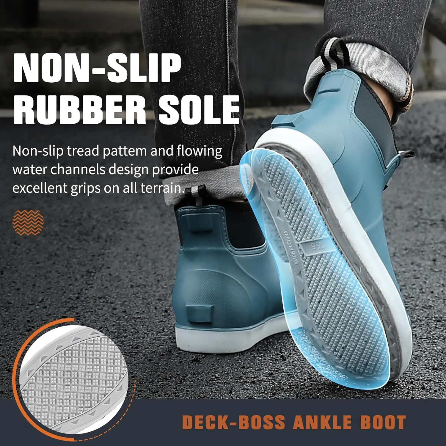 Mens Deck Boots, Saltwater Fishing Booties Rubber Waterproof Ankle Rain Boots, High-performance Footwear Chelsea Boots for Gardening Fishing Boating Camping Sailing