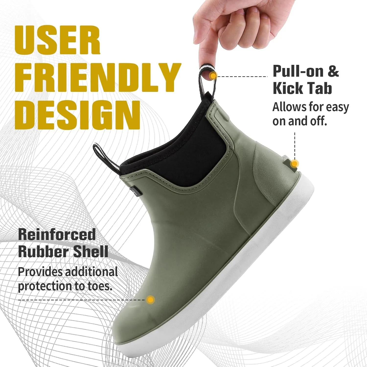 Men's Deck Boots, Waterproof Ankle Rain Boots Men Anti-Slip Traction, Outdoor Rubber Fishing Garden Boots High-Performance Shoes for Farming