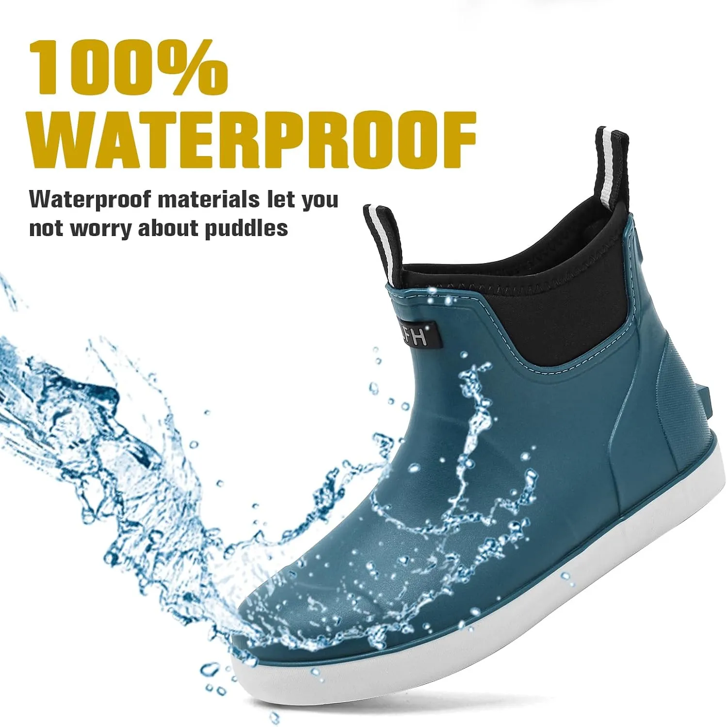 Men's Deck Boots, Waterproof Ankle Rain Boots Men Anti-Slip Traction, Outdoor Rubber Fishing Garden Boots High-Performance Shoes for Farming