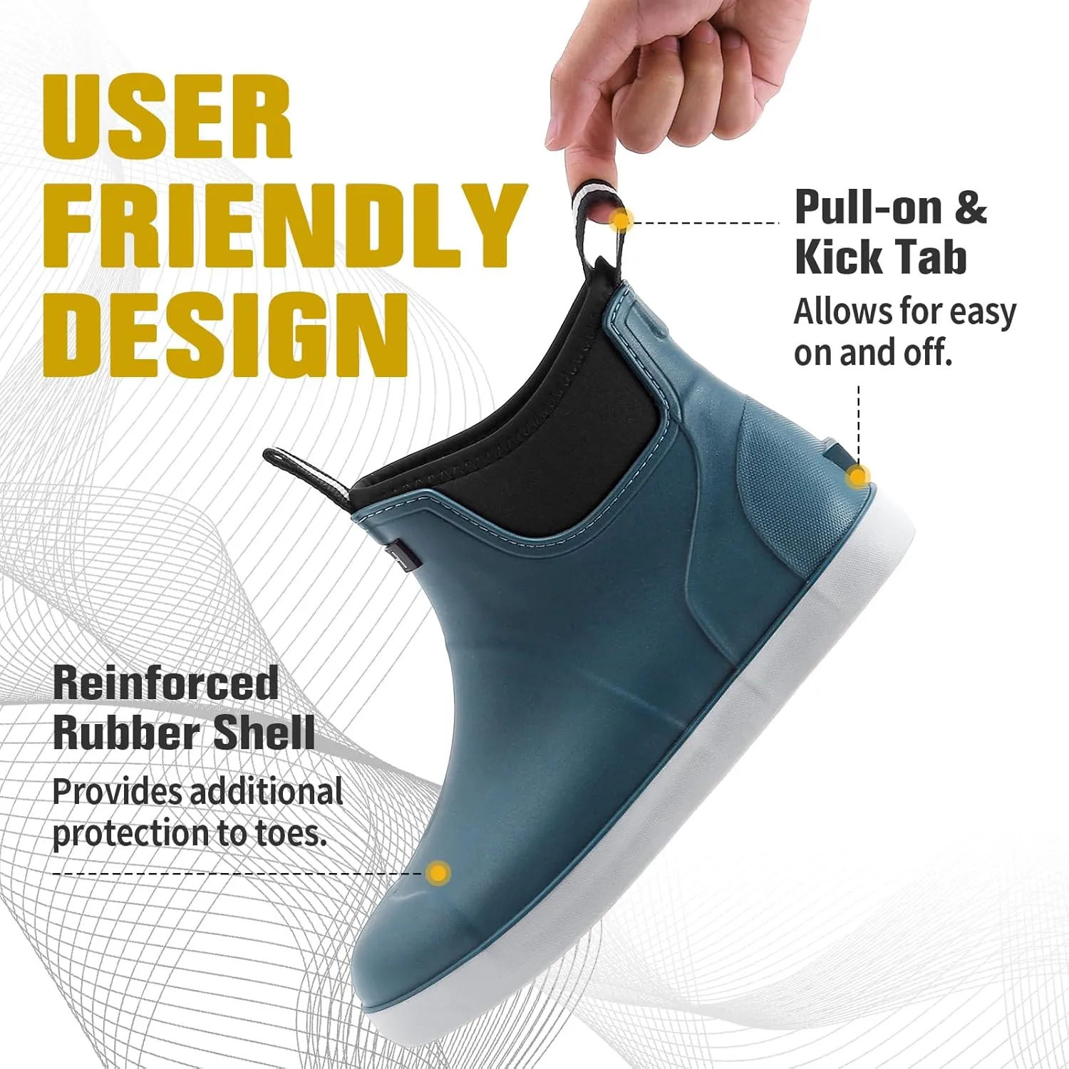 Men's Deck Boots, Waterproof Ankle Rain Boots Men Anti-Slip Traction, Outdoor Rubber Fishing Garden Boots High-Performance Shoes for Farming