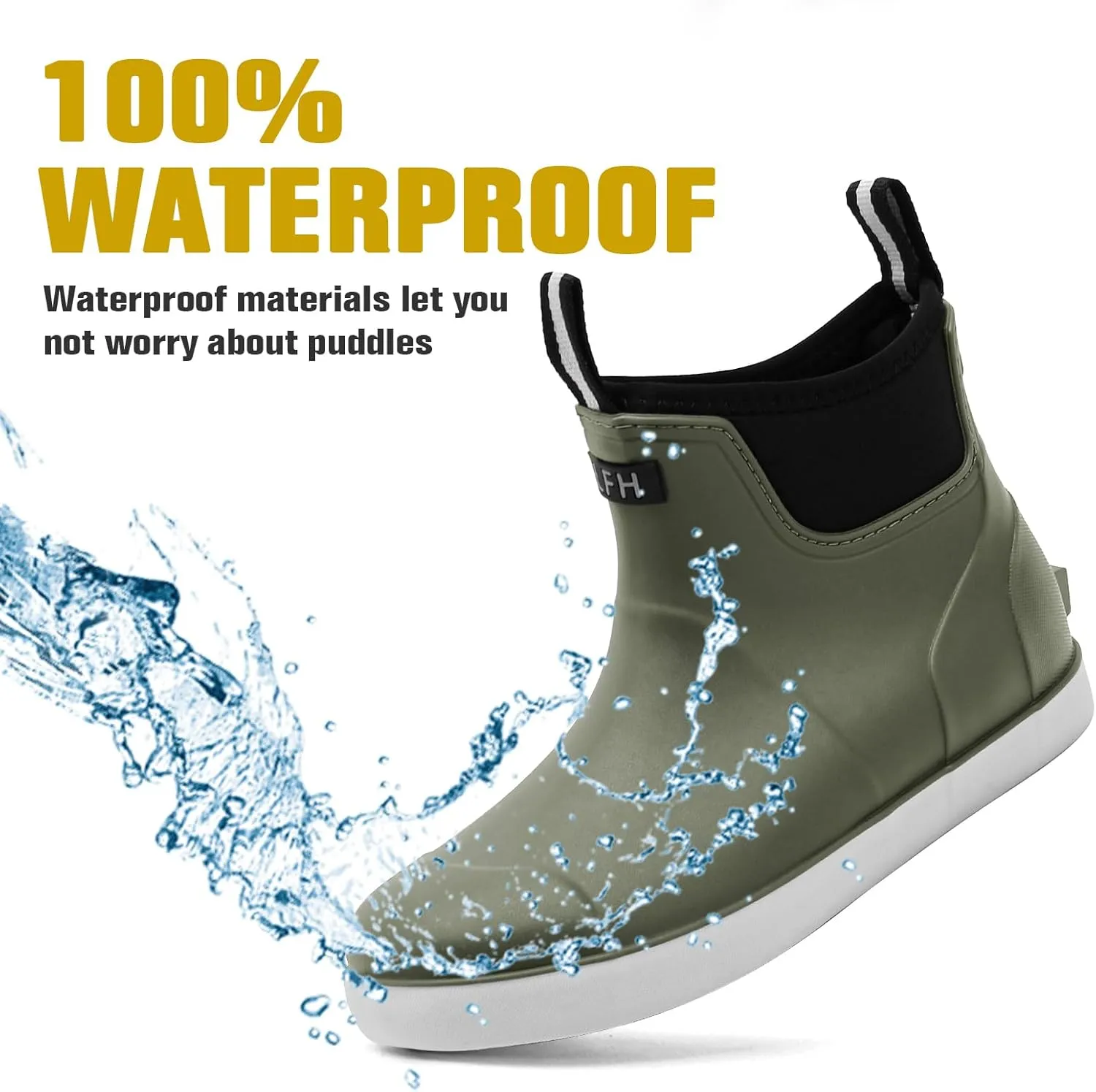 Men's Deck Boots, Waterproof Ankle Rain Boots Men Anti-Slip Traction, Outdoor Rubber Fishing Garden Boots High-Performance Shoes for Farming