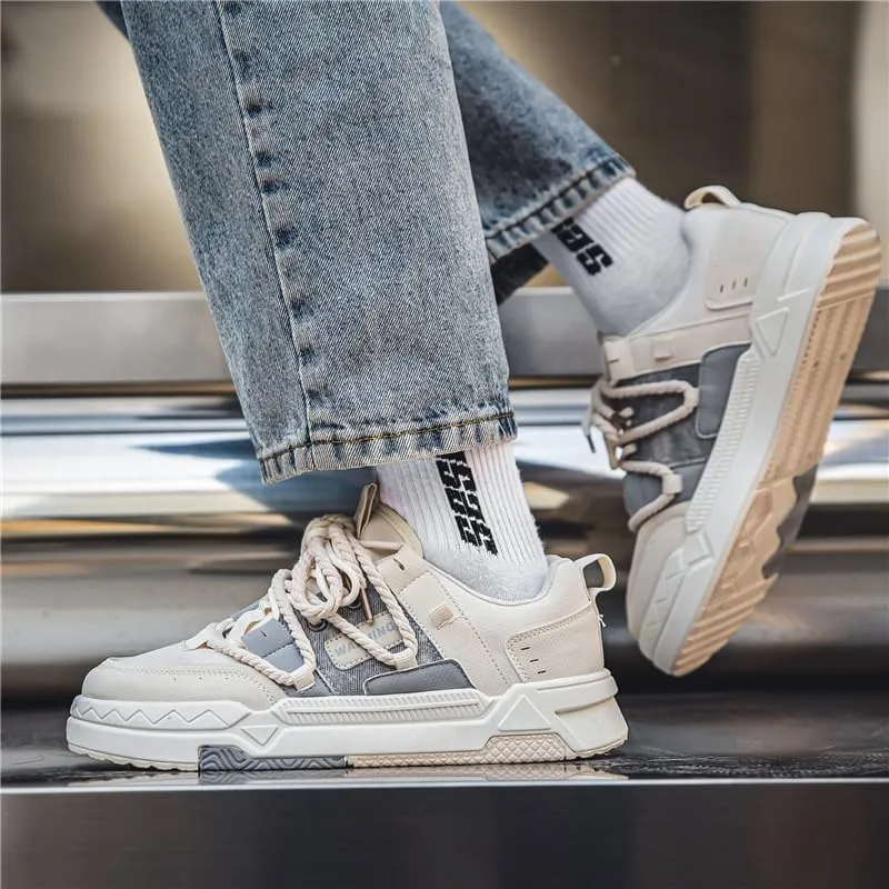 Men's Fashion Streetwear Thick-Soled Skateboarding Sneakers Comfortable Breathable Height Increasing Non-Slip Durable Lace-Up Sneakers for Outdoor Activities Shoes Size 6.5-10