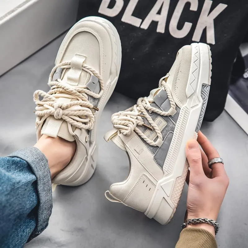 Men's Fashion Streetwear Thick-Soled Skateboarding Sneakers Comfortable Breathable Height Increasing Non-Slip Durable Lace-Up Sneakers for Outdoor Activities Shoes Size 6.5-10