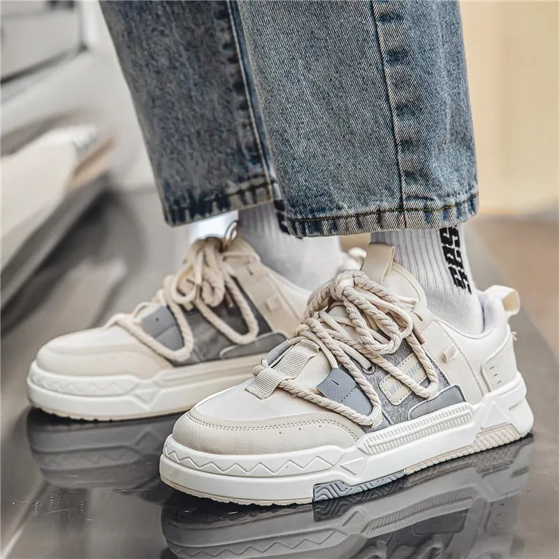 Men's Fashion Streetwear Thick-Soled Skateboarding Sneakers Comfortable Breathable Height Increasing Non-Slip Durable Lace-Up Sneakers for Outdoor Activities Shoes Size 6.5-10