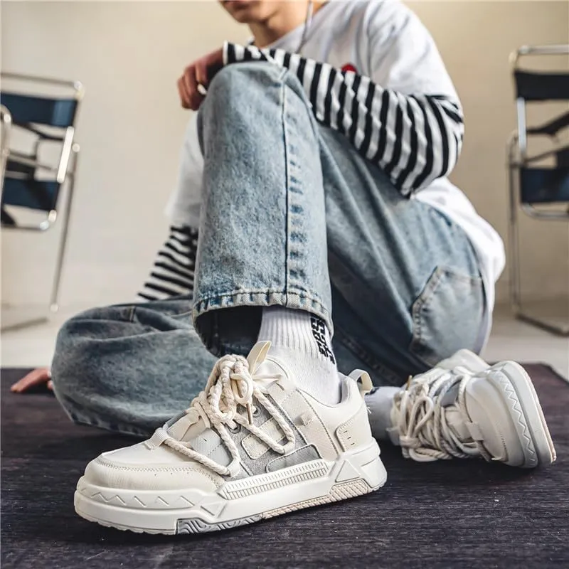 Men's Fashion Streetwear Thick-Soled Skateboarding Sneakers Comfortable Breathable Height Increasing Non-Slip Durable Lace-Up Sneakers for Outdoor Activities Shoes Size 6.5-10