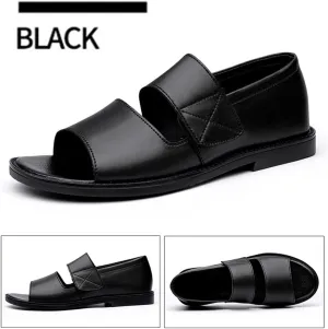 Men's Leather Sandals with Hook Loop Non-Slip Breathable Open Toe Water Shoes for Beach Walking Swimming Quick-Dry Non-Slip Flat Sole Business Casual Fisherman Sandals