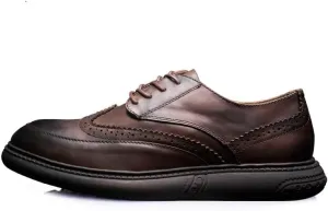 Men's Moccasins Round Toe Lug Sole Non-Slip Lace-Up Business Leather Shoes Lightweight Comfortable Thick-Soled Formal Shoes for Business Dinners
