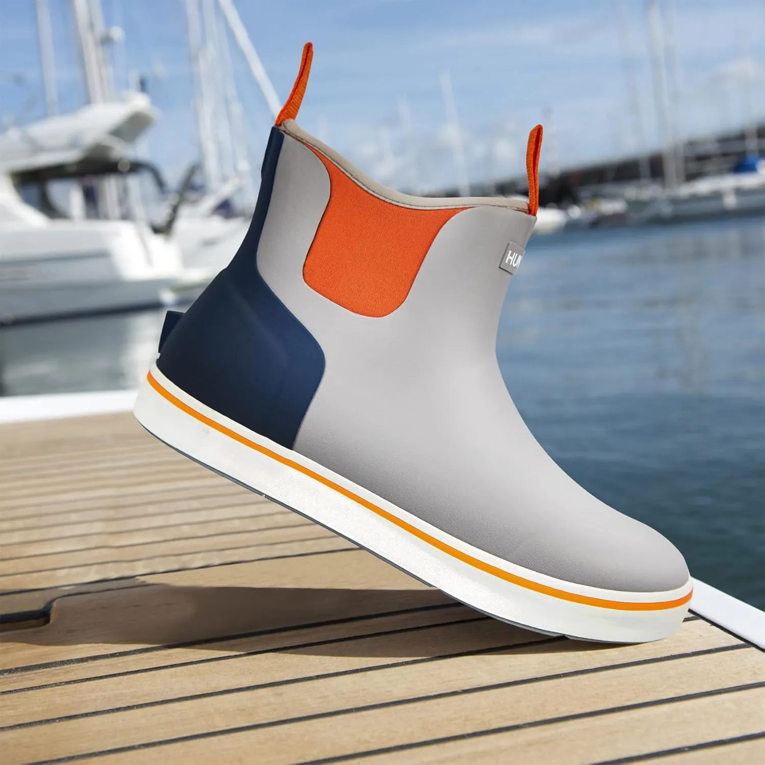 Men's Rain Boots, Waterproof Rubber Deck Boots, Anti Slip 3mm Neoprene Fishing Ankle Shoes for Outdoor Fishing, Boating （Size 7-14）