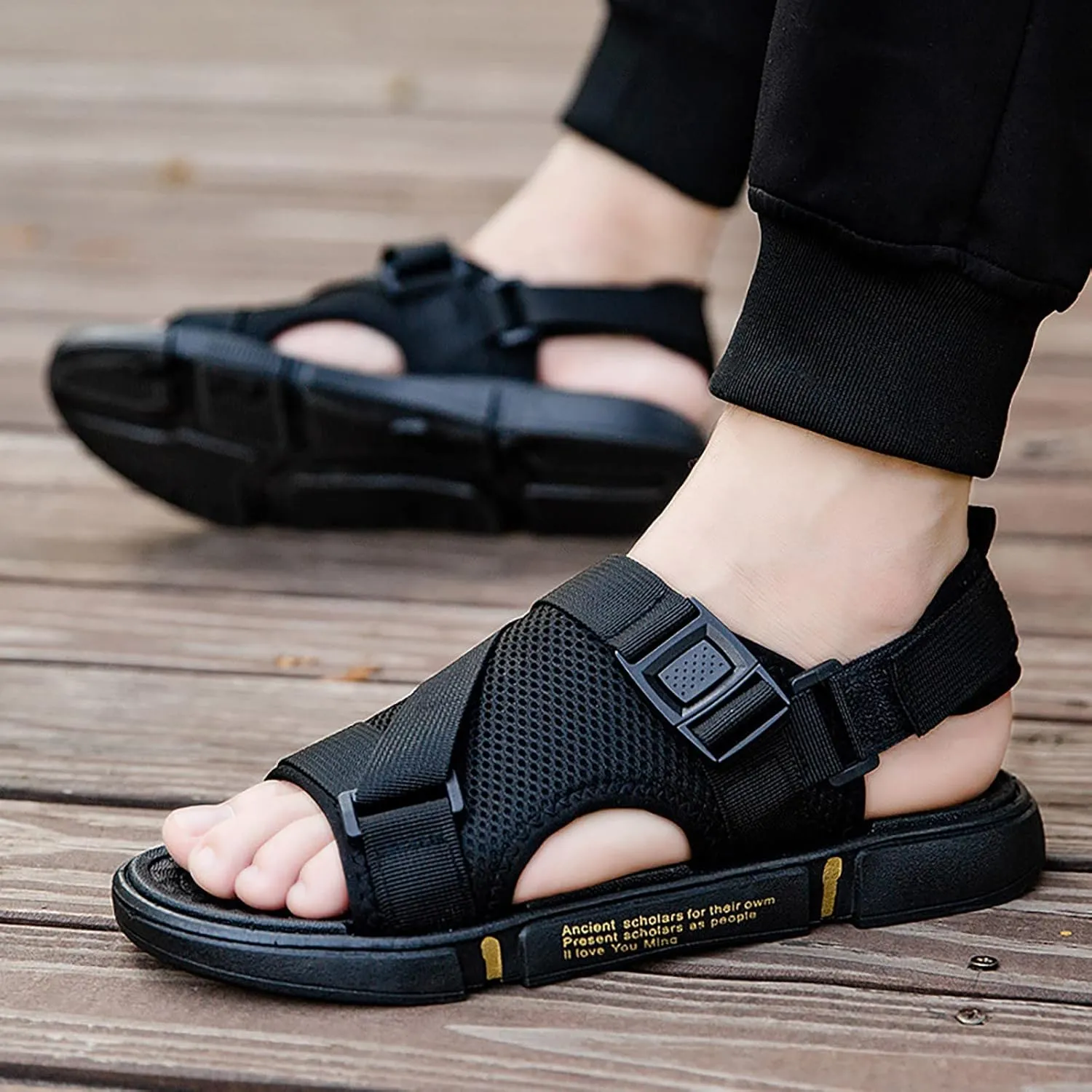 Men's Sandals 2024 Men Sports Sandals Fashion Solid Color Hollow Out Casual Breathable Slippers Shoes