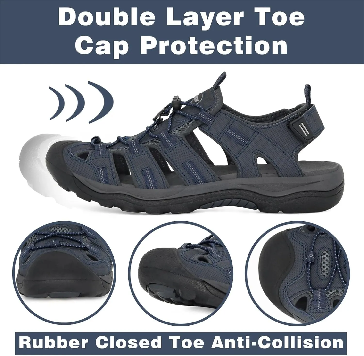 Men's Trekking Sandals - Quick-Drying Non-Slip Beach Shoes with PU Sole