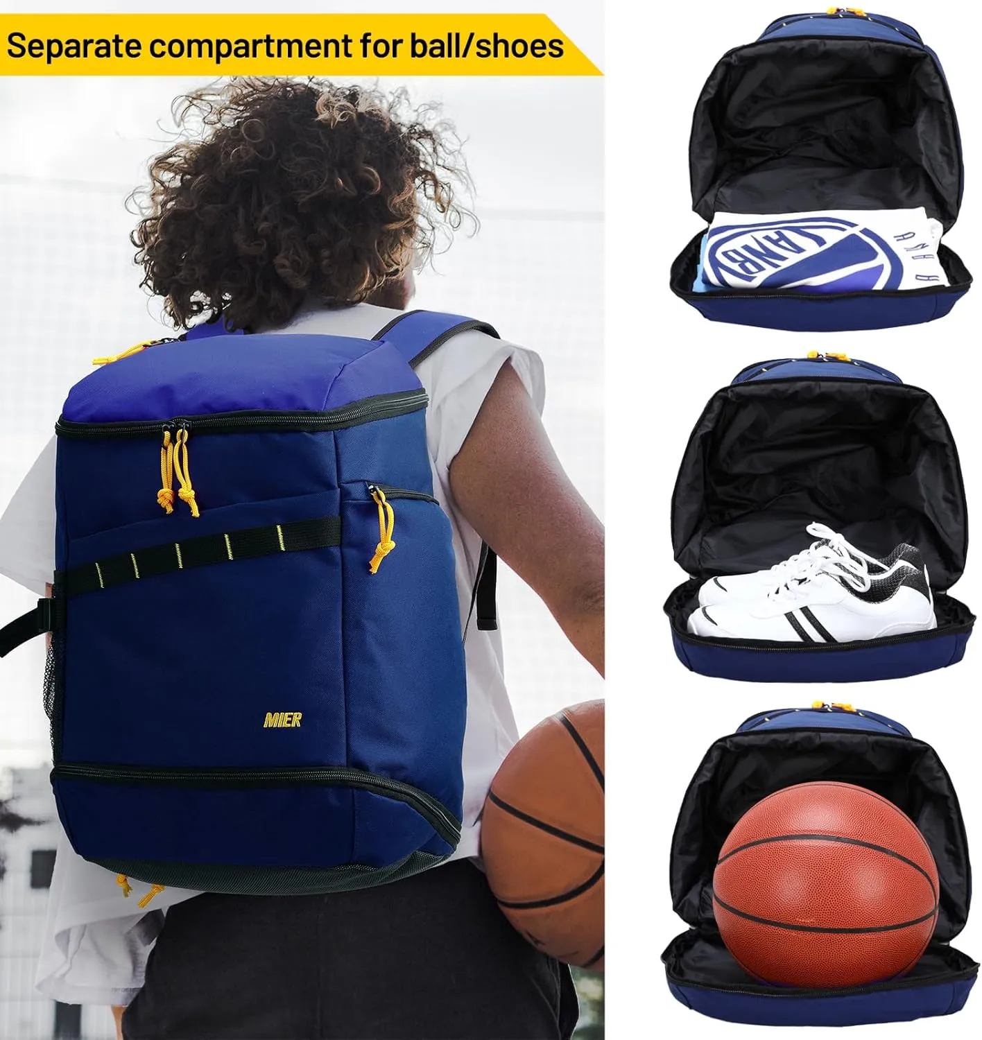 MIER Basketball Backpack Soccer Bag with Shoes/Ball Compartment, Large Sports Back Pack Equipment Bag for Men Women Athletes, 35L