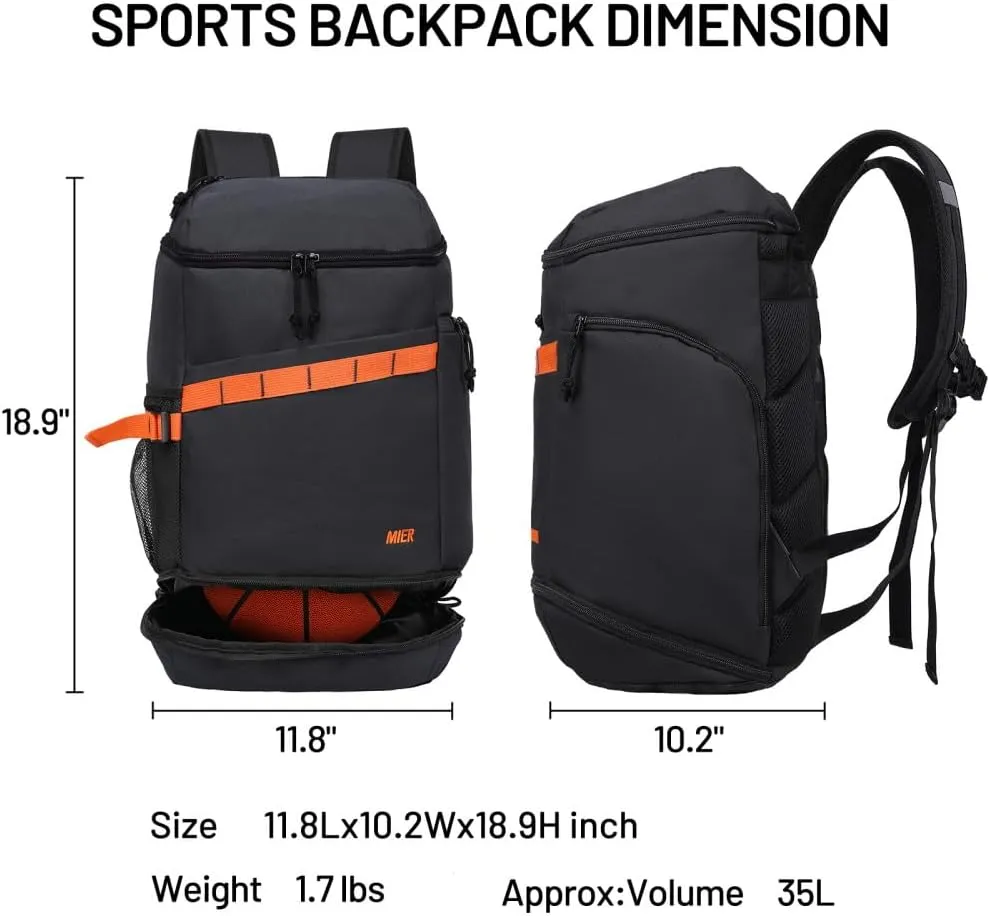 MIER Basketball Backpack Soccer Bag with Shoes/Ball Compartment, Large Sports Back Pack Equipment Bag for Men Women Athletes, 35L