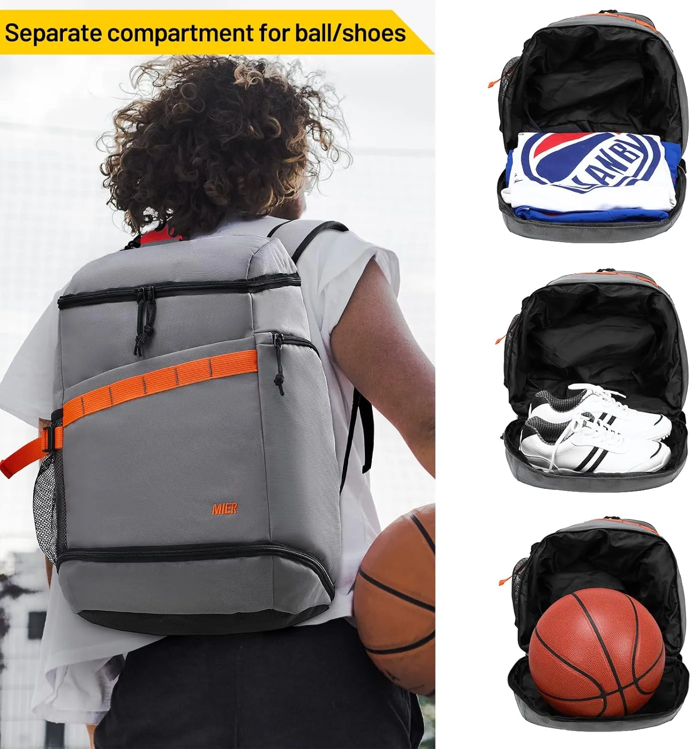 MIER Basketball Backpack Soccer Bag with Shoes/Ball Compartment, Large Sports Back Pack Equipment Bag for Men Women Athletes, 35L