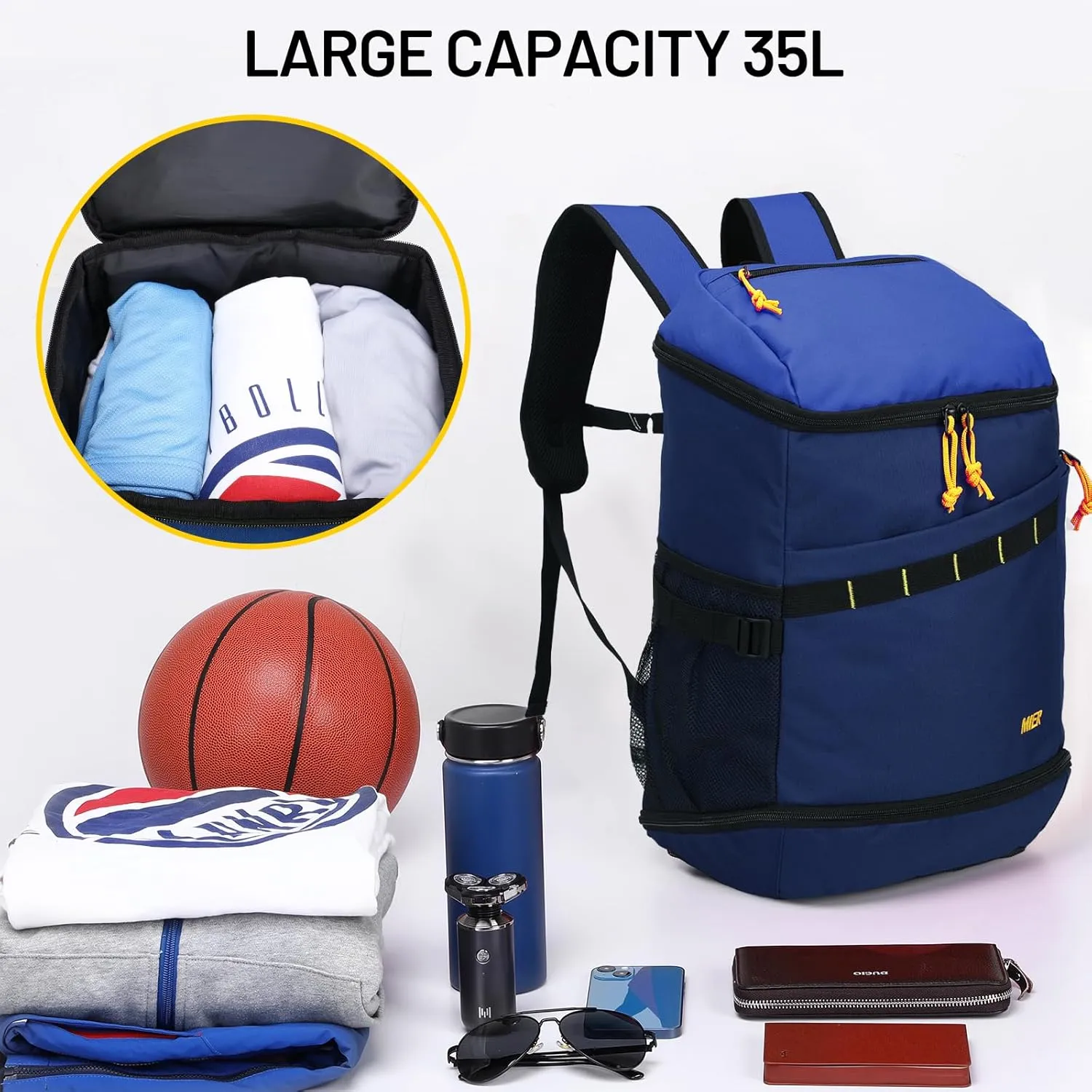 MIER Basketball Backpack Soccer Bag with Shoes/Ball Compartment, Large Sports Back Pack Equipment Bag for Men Women Athletes, 35L