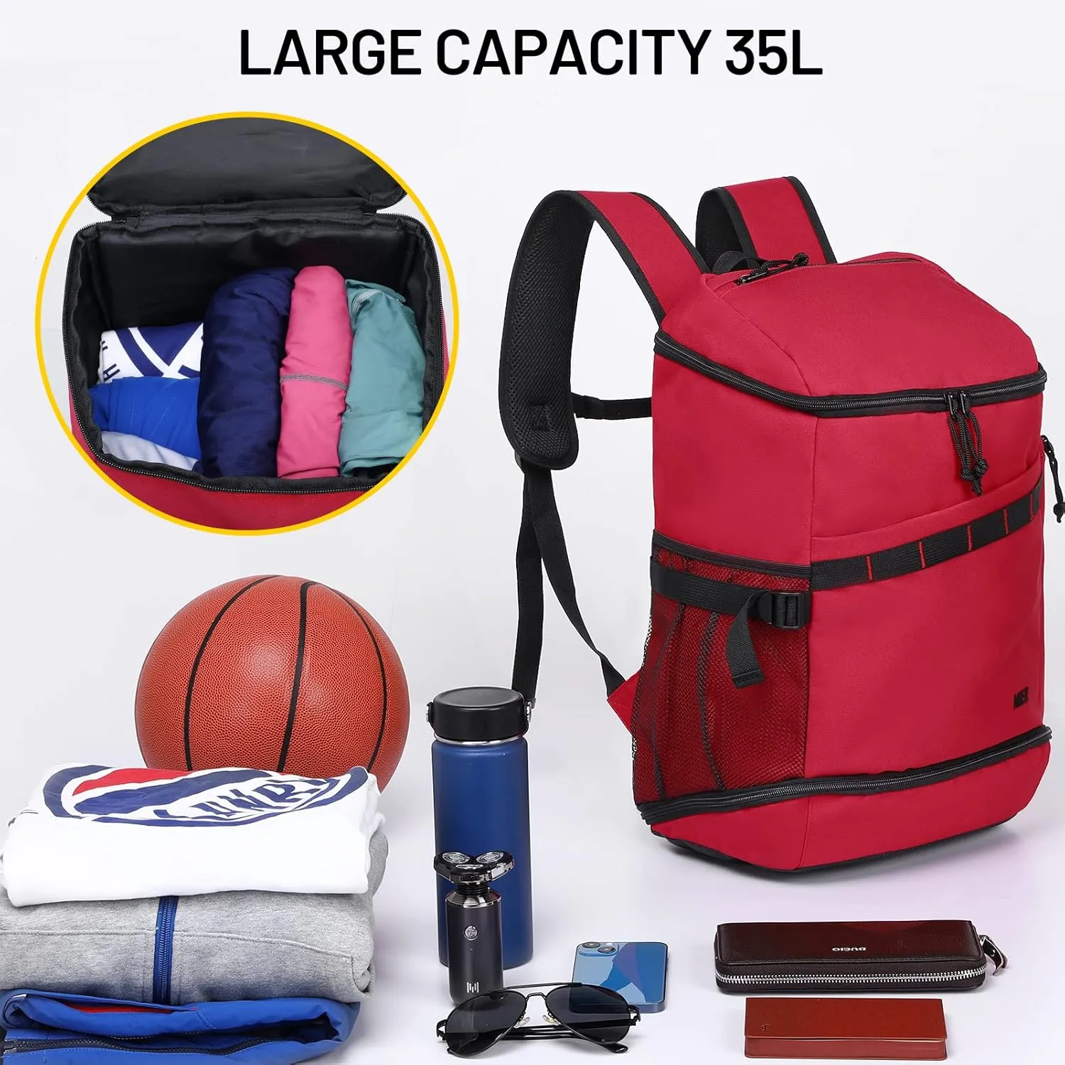 MIER Basketball Backpack Soccer Bag with Shoes/Ball Compartment, Large Sports Back Pack Equipment Bag for Men Women Athletes, 35L