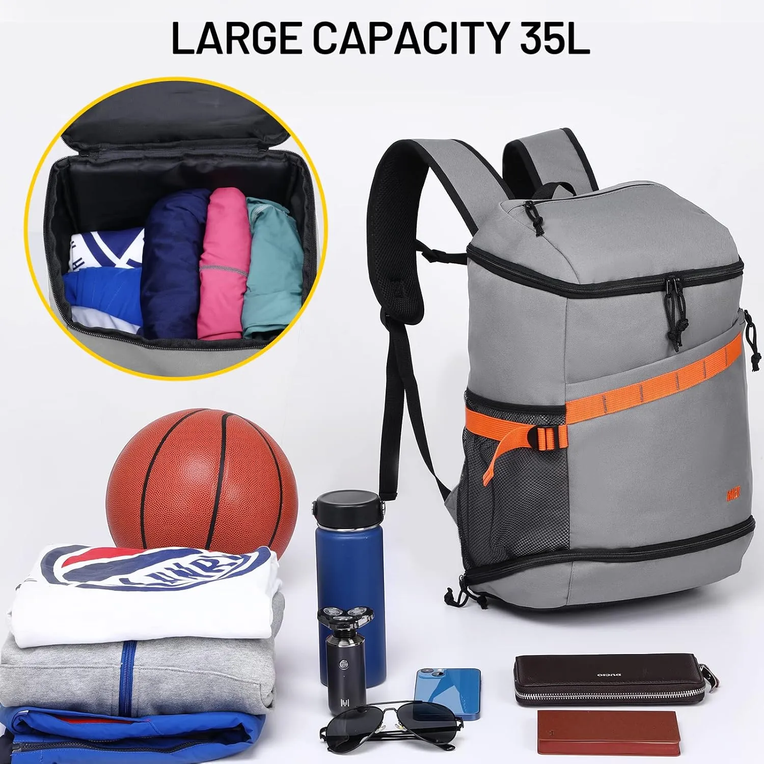 MIER Basketball Backpack Soccer Bag with Shoes/Ball Compartment, Large Sports Back Pack Equipment Bag for Men Women Athletes, 35L
