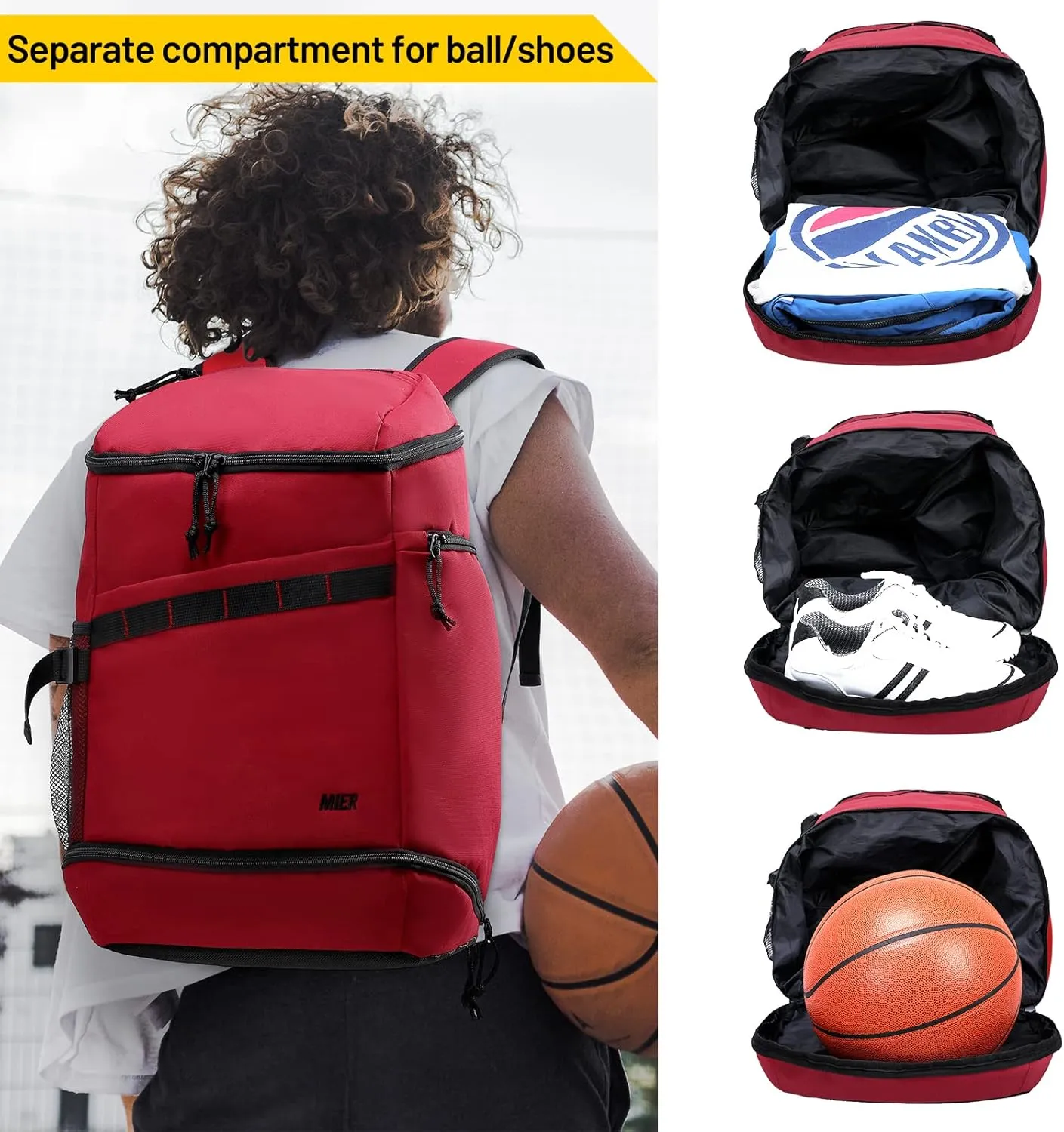 MIER Basketball Backpack Soccer Bag with Shoes/Ball Compartment, Large Sports Back Pack Equipment Bag for Men Women Athletes, 35L
