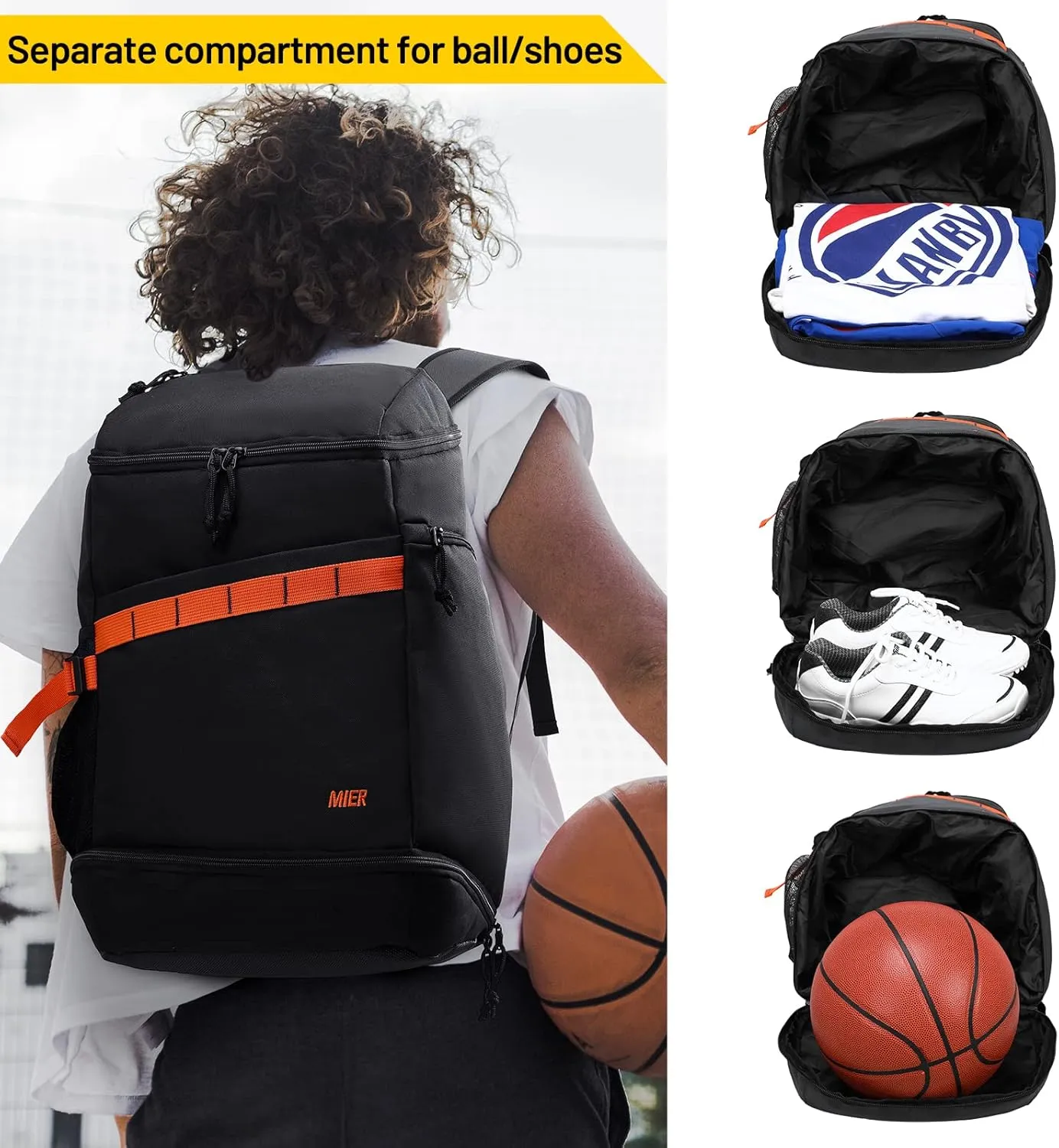 MIER Basketball Backpack Soccer Bag with Shoes/Ball Compartment, Large Sports Back Pack Equipment Bag for Men Women Athletes, 35L